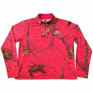 Mossy Oak Pink Fushia Camouflage 1/4 Zip Up Cadet Collar Women’s Pullover Medium